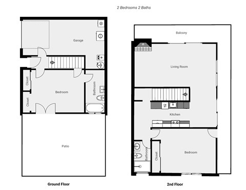 Floor plan for 2 beds, 2 baths, 1336 sqft